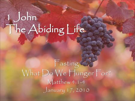 Fasting What Do We Hunger For? Matthew 4:1-4 January 17, 2010