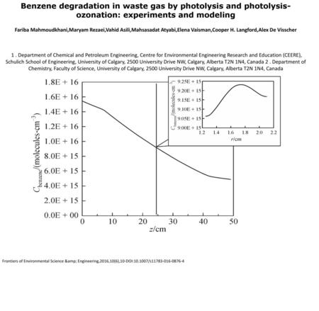 Benzene degradation in waste gas by photolysis and photolysis-ozonation: experiments and modeling Fariba Mahmoudkhani,Maryam Rezaei,Vahid Asili,Mahsasadat.