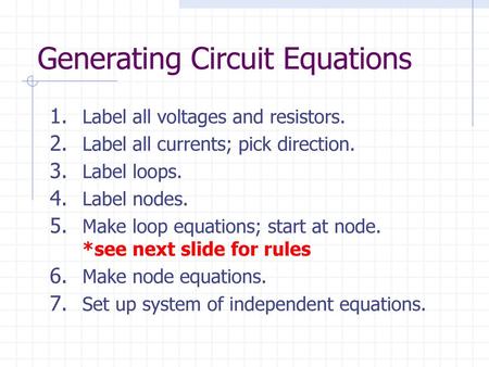 Generating Circuit Equations