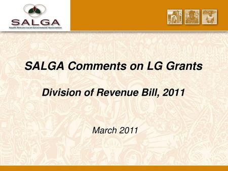 SALGA Comments on LG Grants Division of Revenue Bill, 2011