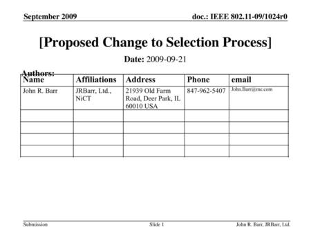 [Proposed Change to Selection Process]