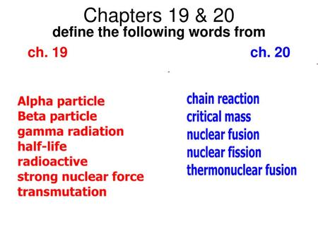 define the following words from ch. 19 ch. 20