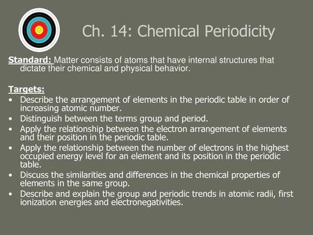 Ch. 14: Chemical Periodicity