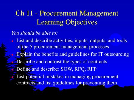 Ch 11 - Procurement Management Learning Objectives