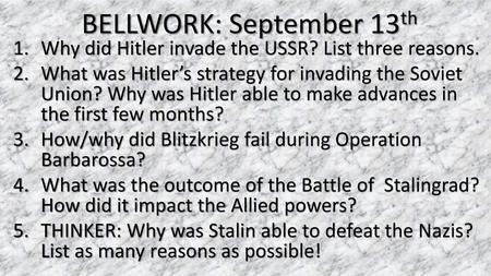 BELLWORK: September 13th