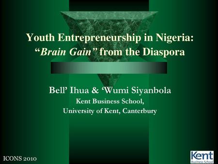 Youth Entrepreneurship in Nigeria: “Brain Gain” from the Diaspora