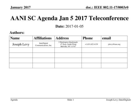 AANI SC Agenda Jan Teleconference