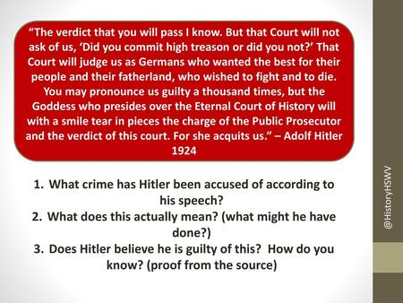 What crime has Hitler been accused of according to his speech?