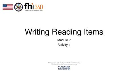 Writing Reading Items Module 2 Activity 4.