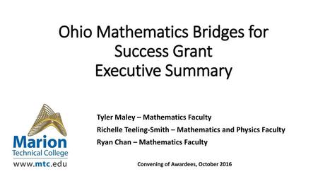 Ohio Mathematics Bridges for Success Grant Executive Summary