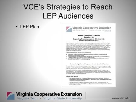 VCE’s Strategies to Reach LEP Audiences