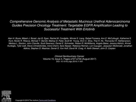 Comprehensive Genomic Analysis of Metastatic Mucinous Urethral Adenocarcinoma Guides Precision Oncology Treatment: Targetable EGFR Amplification Leading.