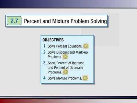 A percent problem has three different parts: