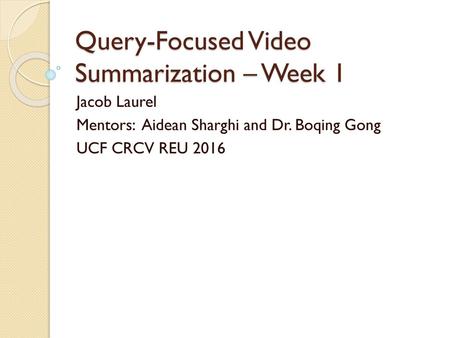 Query-Focused Video Summarization – Week 1