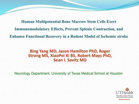 Human Multipotential Bone Marrow Stem Cells Exert Immunomodulatory Effects, Prevent Splenic Contraction, and Enhance Functional Recovery in a Rodent Model.