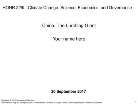 HONR 229L: Climate Change: Science, Economics, and Governance