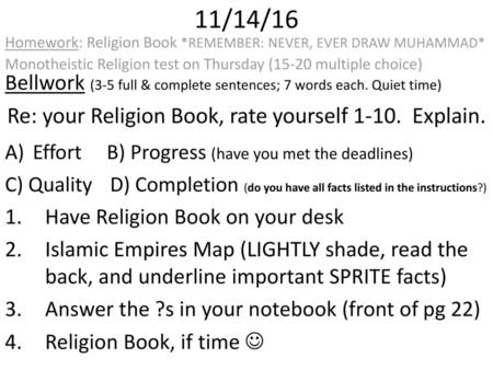 Re: your Religion Book, rate yourself Explain.