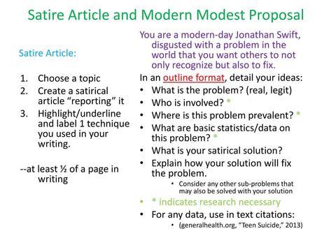 Satire Article and Modern Modest Proposal