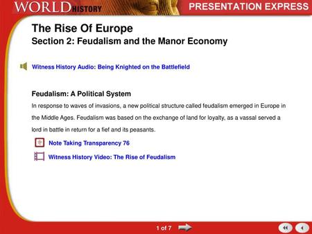 Section 2: Feudalism and the Manor Economy