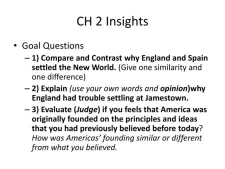 CH 2 Insights Goal Questions