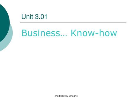 Unit 3.01 Business… Know-how Modified by CMagno.