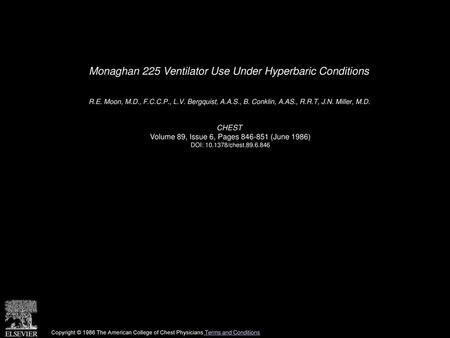 Monaghan 225 Ventilator Use Under Hyperbaric Conditions