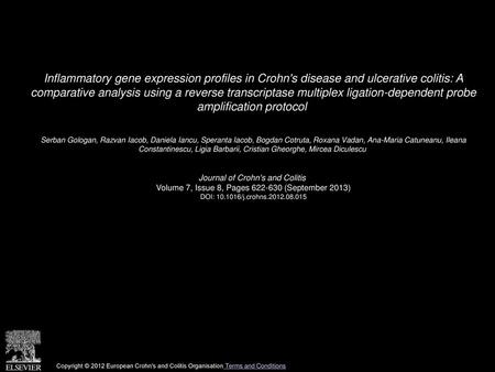 Inflammatory gene expression profiles in Crohn's disease and ulcerative colitis: A comparative analysis using a reverse transcriptase multiplex ligation-dependent.