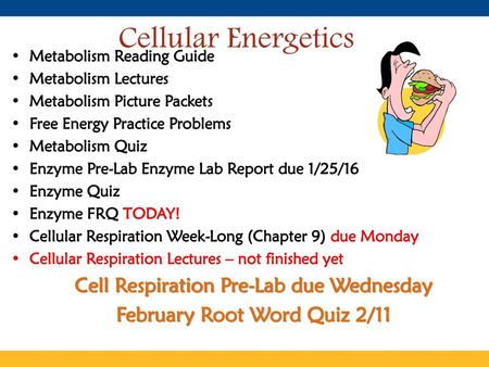 Cell Respiration Pre-Lab due Wednesday February Root Word Quiz 2/11