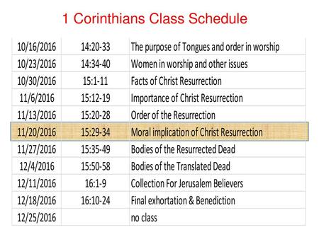 1 Corinthians Class Schedule