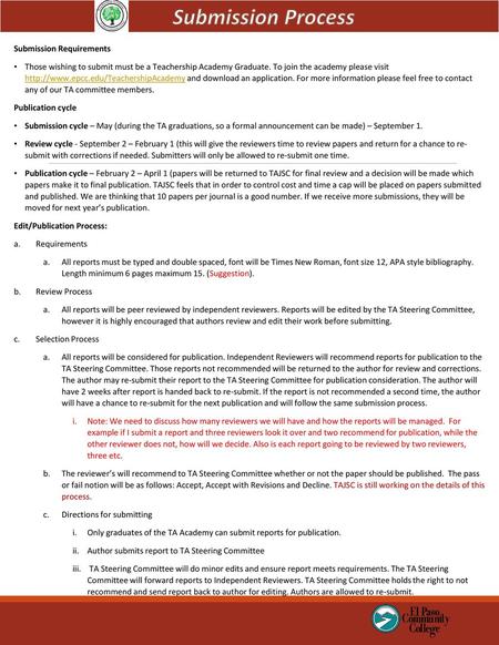 Submission Process Submission Requirements