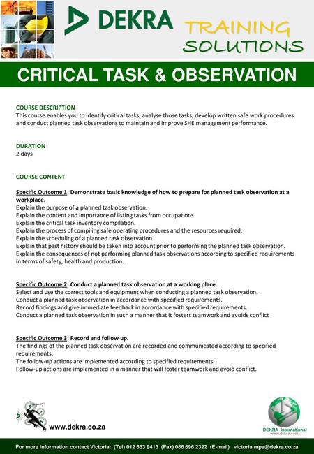 CRITICAL TASK & OBSERVATION