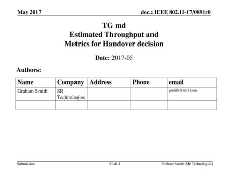 TG md Estimated Throughput and Metrics for Handover decision