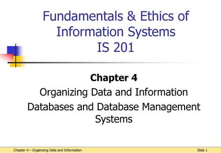 Fundamentals & Ethics of Information Systems IS 201