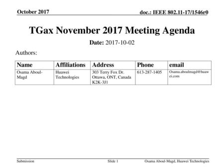 TGax November 2017 Meeting Agenda