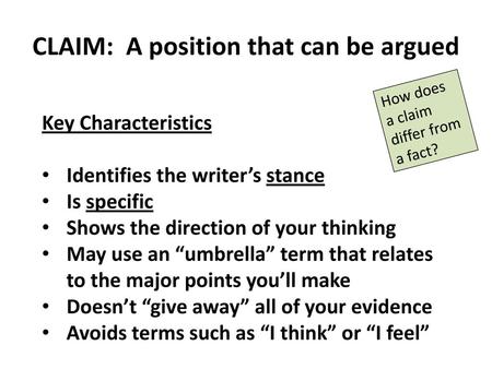 CLAIM: A position that can be argued