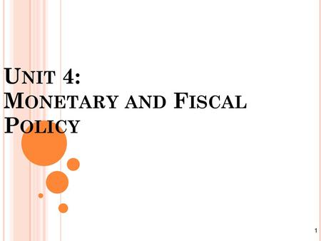 Unit 4: Monetary and Fiscal Policy