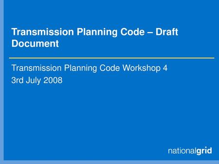 Transmission Planning Code – Draft Document