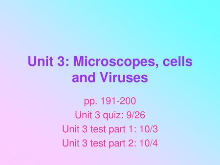 Unit 3: Microscopes, cells and Viruses