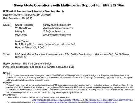 Sleep Mode Operations with Multi-carrier Support for IEEE m