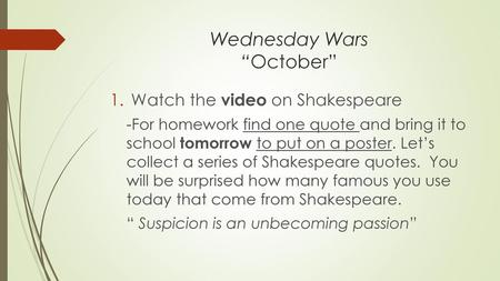 Wednesday Wars “October”