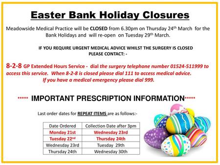 Easter Bank Holiday Closures