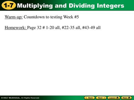 Warm-up: Countdown to testing Week #5