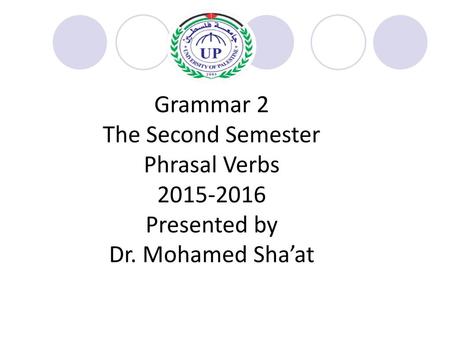 Grammar 2 The Second Semester Phrasal Verbs Presented by Dr