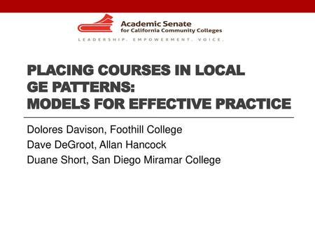 Placing courses in local GE patterns: Models for Effective Practice