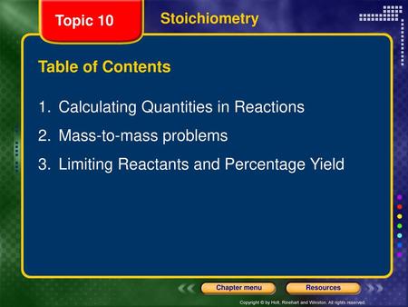 Calculating Quantities in Reactions Mass-to-mass problems