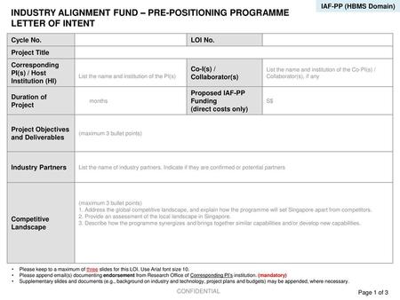 INDUSTRY ALIGNMENT FUND – PRE-POSITIONING PROGRAMME LETTER OF INTENT