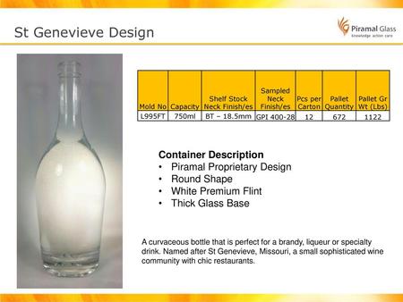 St Genevieve Design Container Description Piramal Proprietary Design