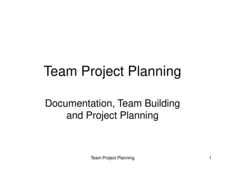 Documentation, Team Building and Project Planning