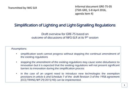 Simplification of Lighting and Light-Signalling Regulations