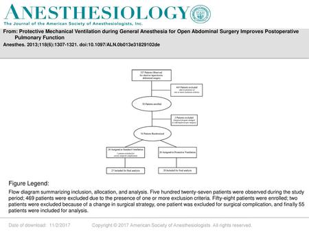 From: Protective Mechanical Ventilation during General Anesthesia for Open Abdominal Surgery Improves Postoperative Pulmonary Function Anesthes. 2013;118(6):1307-1321.